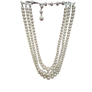 Vintage Three Strand‎ Faux Pearl Necklace